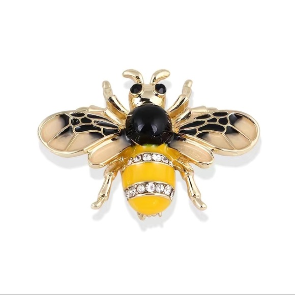 Jewelry - Golden Enamel Rhinestone Bee Brooch NWT #savethebees